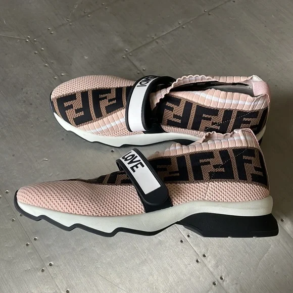 Fendi authentic knit sock pink brown logo sneaker trainer flats sz 38.5 - Picture 7 of 12